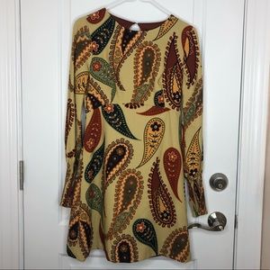 ZARA 70’s inspired Mustard Paisley Open-Back Dress